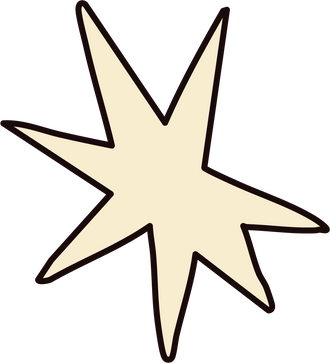 Abstract cream star with black outline on a transparent background