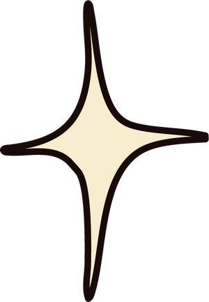 Star-shaped object with a beige center and black outline on transparent background