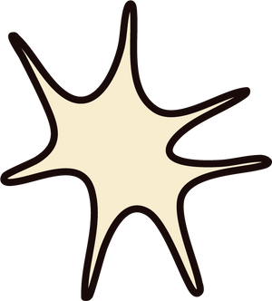 Star-shaped object with a beige center and black outline on transparent background