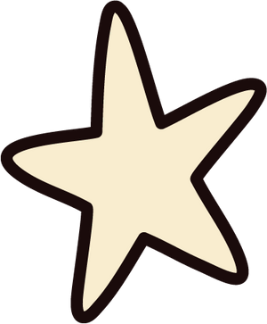 Star with a beige center and black outline on transparent background 