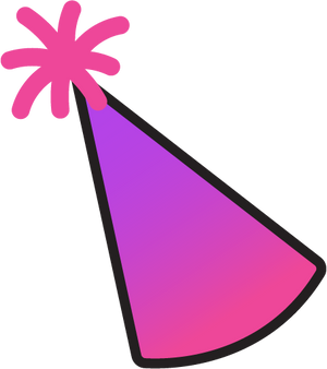Gradient pink to purple party hat with a pink pom-pom on a transparent background