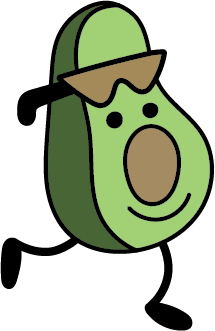 cartoon avocado with eyes, legs, and sunglasses on a transparent background.