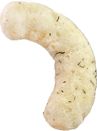 Giant curved dill pickle puff with visible herbs on a transparent background